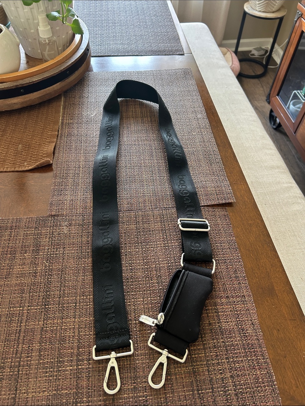 Baggallini Black Embossed Logo Adjustable Strap with Zip Pouch